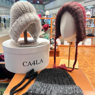 日本ca4la巴拉克拉法帽子羊毛冷帽针织护耳帽女秋冬季保暖毛线帽
