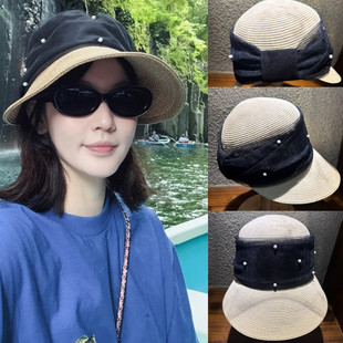 新款 kaya百搭蝴蝶结遮阳帽大檐渔夫帽优雅沙滩防晒帽子 日本sucre