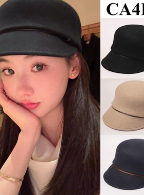 日本CA4LA新款羊毛呢马术帽秋冬小香风百搭鸭舌帽女显脸小报童帽