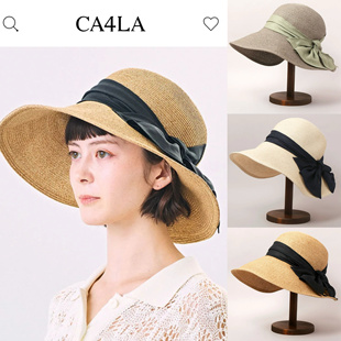 CA4LA新款日本百搭蝴蝶结宽檐遮阳帽大檐渔夫帽优雅沙滩防晒帽子