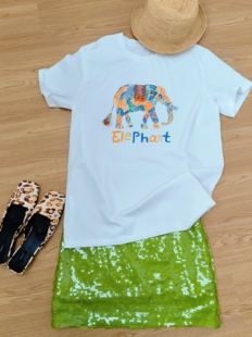 2025新款时尚显瘦洋气百搭圆领钉珠亮片流苏印花高级感短袖T恤