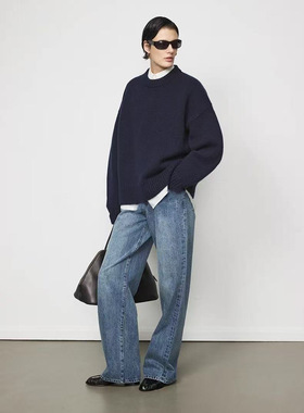 秋冬新款ROW博主经典款重磅高克重羊毛粗针圆领/V领Ophelia毛衣女