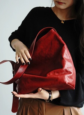 禾二HIR头层油蜡水晶植鞣牛皮水桶复古单肩斜挎大容量托特包婚包