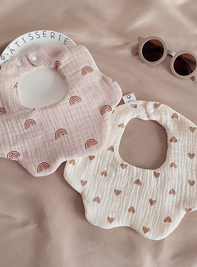 出口韩国六层纯棉纱布花形围嘴婴儿口水巾围兜宝宝防吐奶柔软透气