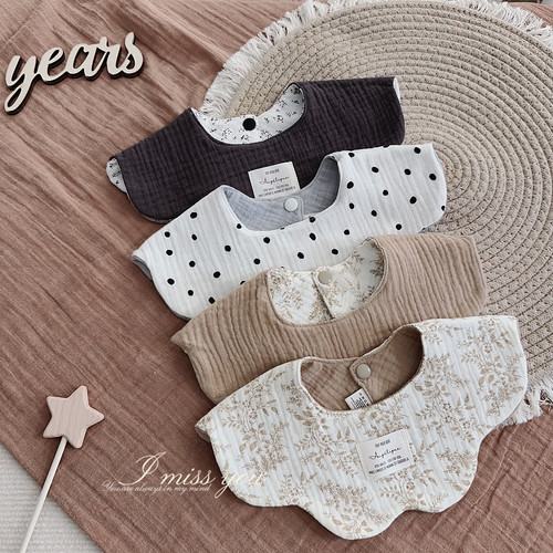 纯棉纱布双面花瓣婴儿围嘴