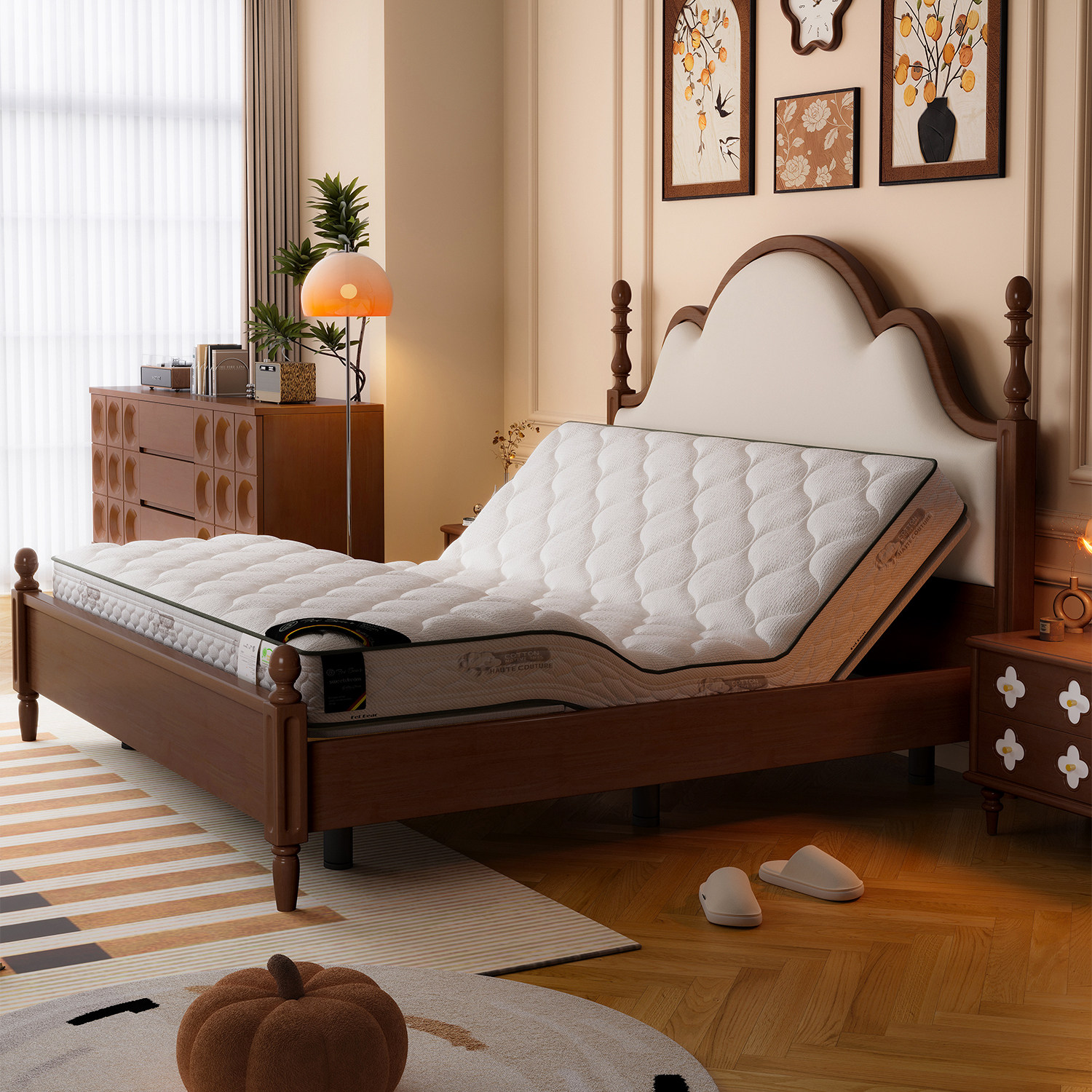 全实木智能电动床框架真皮法式复古卧室适配梦百合专用床外框架子