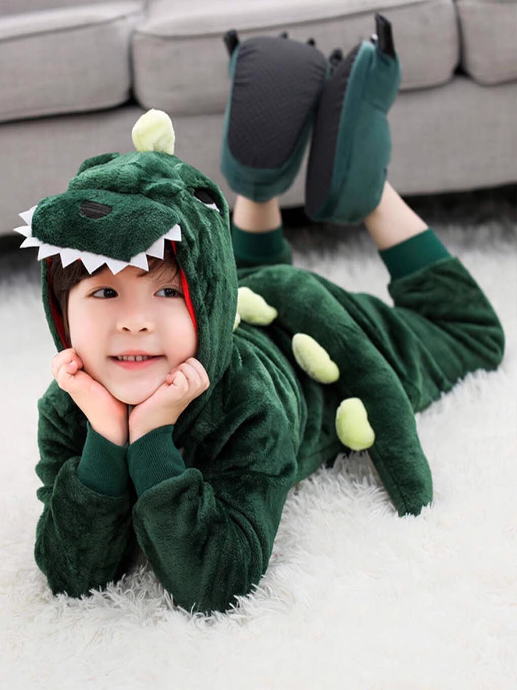DINOSAUR CLOTHES ONE-PIECE PAJAMAS CHILDRENS AUTUMN AND WINTER CHILDRENS FLANNEL BOY BABY ANIMAL CARTOON GIRL TYRANNOSAURUS REX