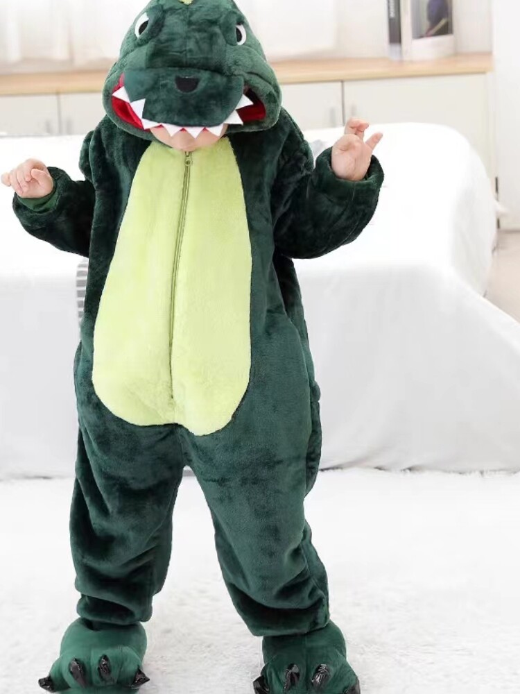 DINOSAUR CLOTHES ONE-PIECE PAJAMAS CHILDRENS AUTUMN AND WINTER CHILDRENS FLANNEL BOY BABY ANIMAL CARTOON GIRL TYRANNOSAURUS REX