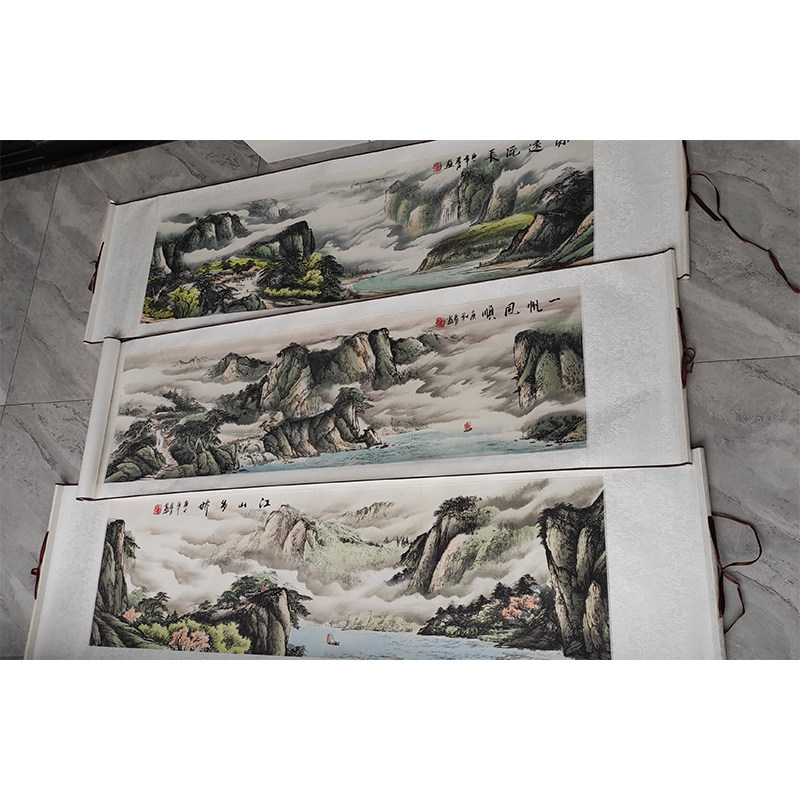 四尺对开宣纸国画山水画一帆风顺办公室客厅沙发背景墙装饰画