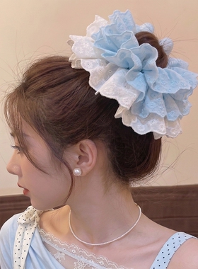甜美撞色双层蕾丝大肠发圈女超大花朵温柔纯欲造型头饰发绳扎头发