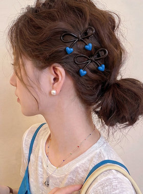 蓝色爱心蝴蝶造型装饰发夹女前额侧边夹碎发刘海夹百搭发卡头饰