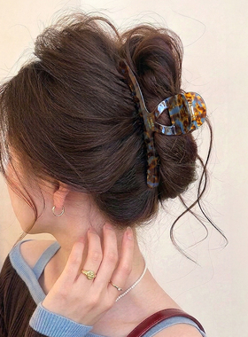 韩国ins风醋酸抓夹女高级感豹纹方形后脑勺发夹子鲨鱼夹气质发饰