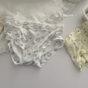 簡筆畫可愛卡通冰絲牛奶絲夏季 少女學生中腰 薄舒服透氣三角內褲