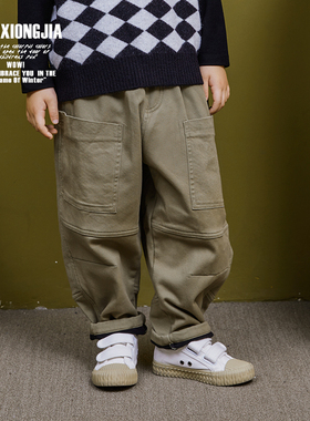 ZAIXONGJIA◆冬新加绒加厚绿色休闲工装长裤童裤男童软中小大童棉
