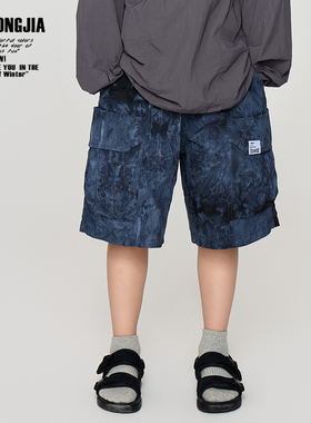 ZAIXIONGJIA◆蓝色迷彩夏季休闲短裤中裤儿童松紧腰宽松舒适透气