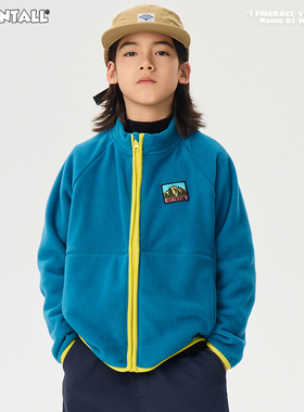 ZAIXIONGJIA◆蓝色撞色拉链山系摇粒绒外套内搭儿童上衣秋冬童装