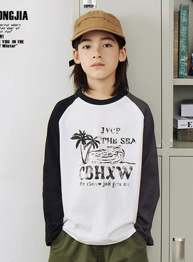 ZAIXIONGJIA◆白色插肩袖卡通印花短袖T恤上衣打底衫圆领棉童装