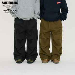 两色加绒加厚交口可调节休闲工装长裤儿童裤子松紧腰百搭舒适棉
