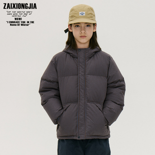 ZAIXONGJIA◆黑色帅气厚实保暖拉链羽绒服立领男女童装外出服宽松