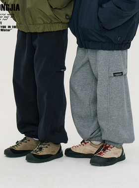 冬新两色加绒加厚束脚运动裤儿童裤子男童装松紧腰舒适卫裤保暖