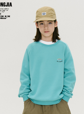 好看蓝色一体绒加绒加厚儿童套头卫衣宝宝上衣男女童秋冬户外风