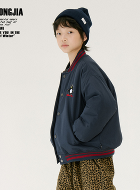 藏青棒球棉袄冬季新品美式男女童装儿童上衣外套单排后厚实贴布