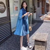 C270-830-P110-K168夏款牛仔拼接条纹连衣裙现货，女装连衣裙，2C270