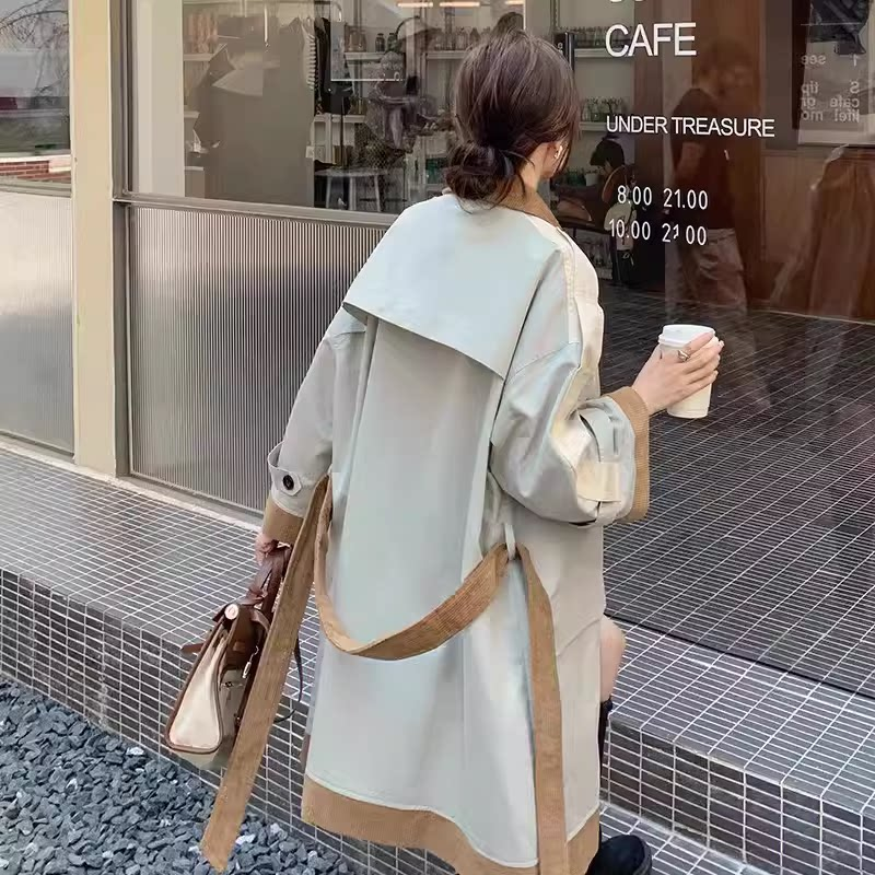 2C270-833-P165-K238小个子款拼色中长款风衣外套,女装风衣,2C270