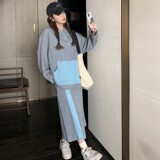 2C270-912-P155-K228拼接皮料带帽卫衣套装，女装套装/套裙，2C270