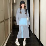 2C270-912-P155-K228拼接皮料带帽卫衣套装，女装套装/套裙，2C270