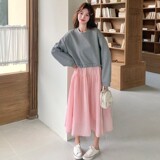 C270-2771-P145-K208春款粉色天丝拼接卫衣裙连衣裙，女装连衣裙，2C270