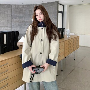 2C270-2860-P175-K258 戴帽撞色一排扣风衣图片
