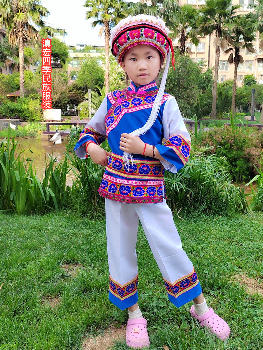 云南大理新款白族女童装,小花围腰配饰白族三件套生活服演出服装