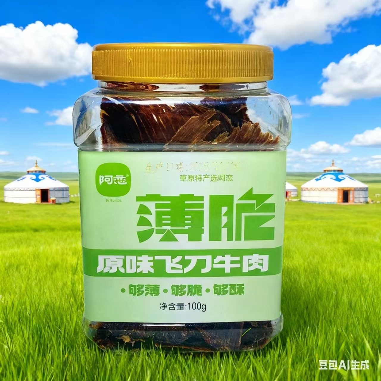 内蒙古鄂尔多斯特产阿恋牛薄脆原味飞刀牛肉 风干牛肉干 牛肉脆片