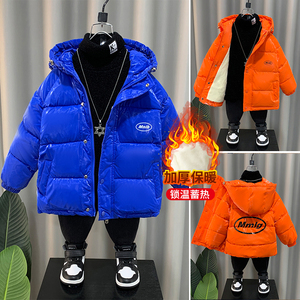 童装男童洋气加绒加厚面包服棉衣冬装儿童时尚免洗亮皮棉袄派克服