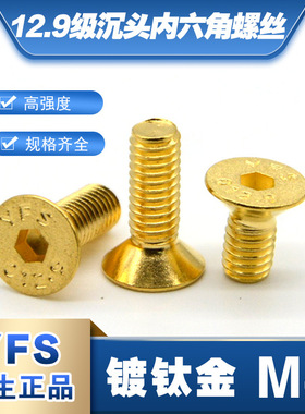 芳生YFS平头沉头M4内六角螺丝12.9硬度镀钛金M4*6*8*10*16*20-35