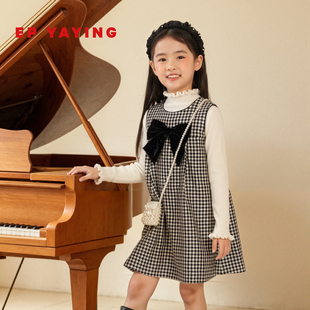 【免定金】EP雅莹童装2026秋冬女童新款蝴蝶结格纹公主背心连衣裙