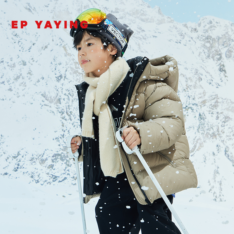 男童新款保暖字母LOGO连帽羽绒服外套