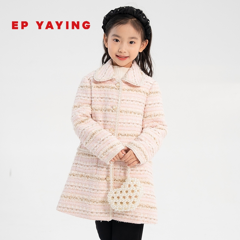 [商场同款]EP雅莹童装冬女童新款粗花呢翻领中长款大衣外套