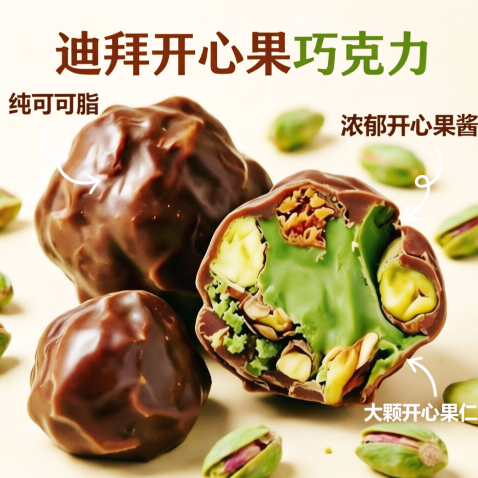 迪拜开心果球夹心巧克力比利时进口纯可可脂2026新款新年年货礼物