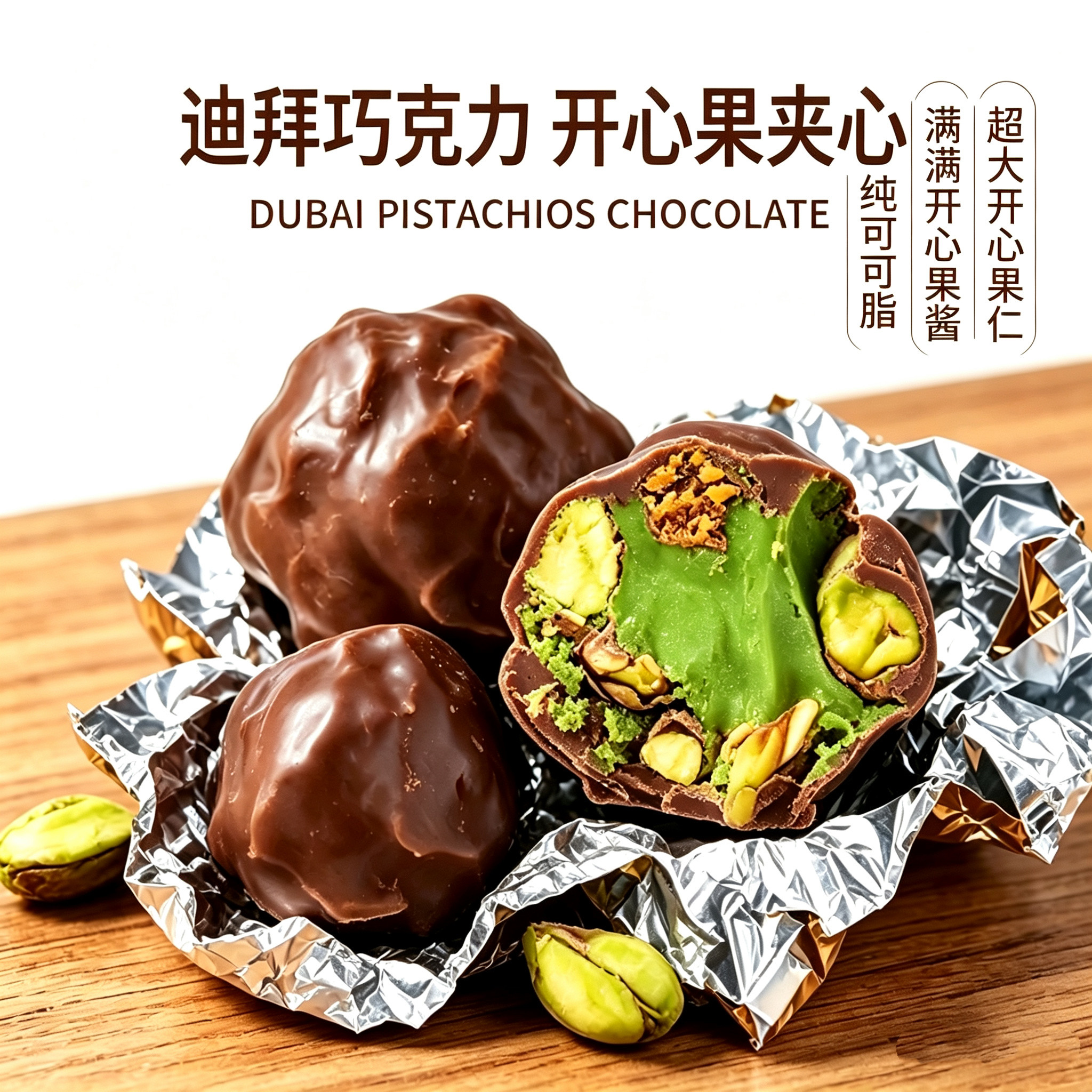 迪拜开心果球夹心巧克力比利时进口纯可可脂小金罐过新年年货礼物