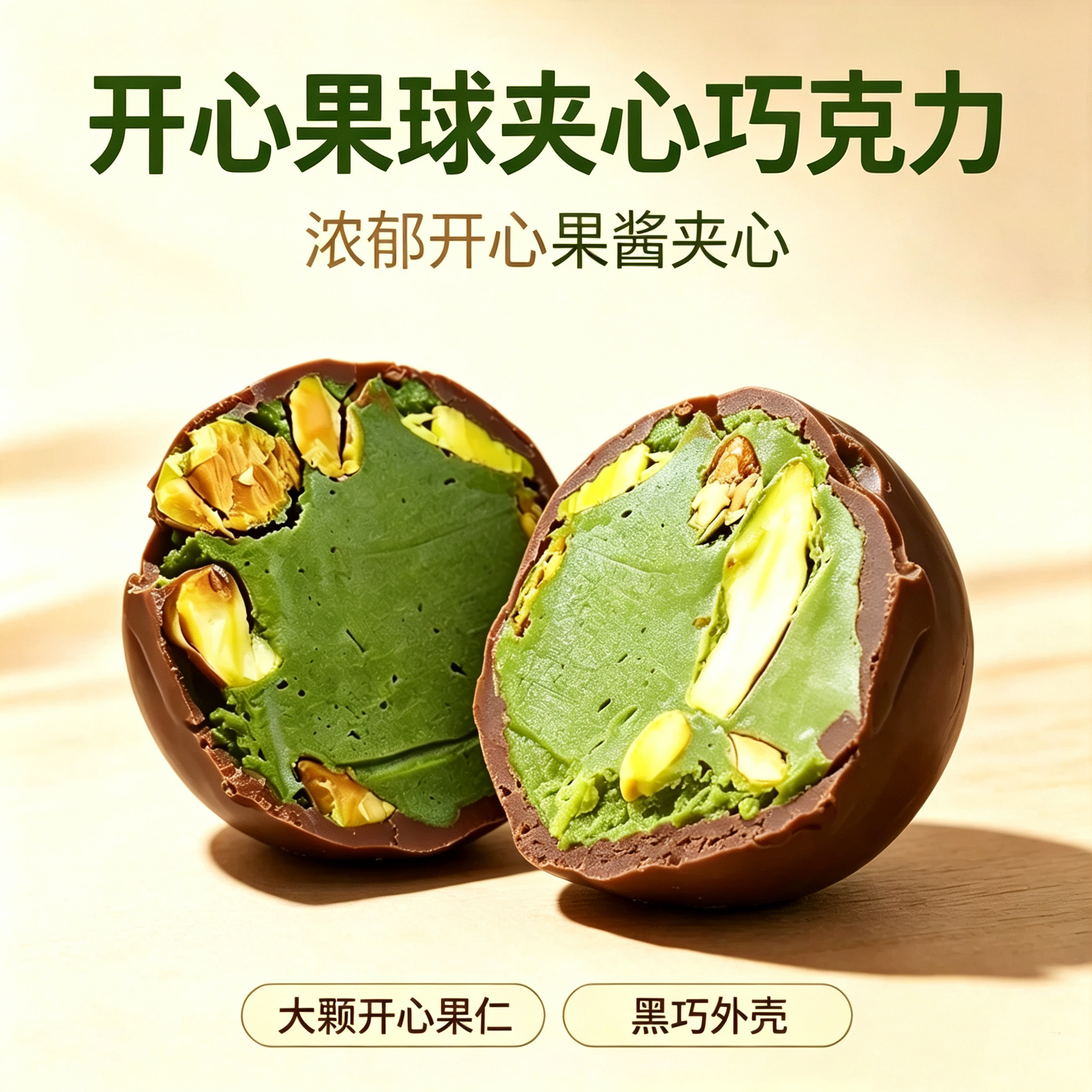 开心果球夹心巧克力比利时进口原材纯可可脂坚果果仁迪拜巧克力球