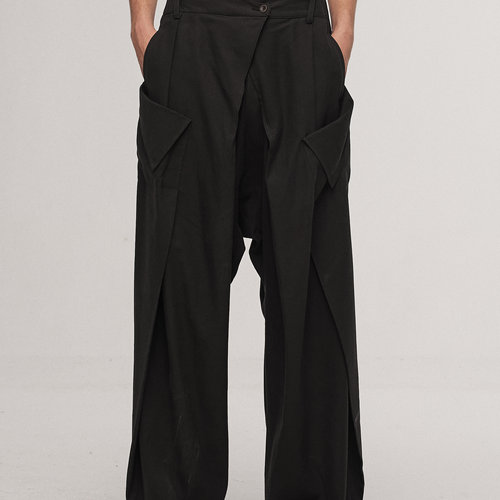 「 凌鸦ILNya 」差池_黑 扉页长裤 莱赛尔微喇阔腿宽松休闲裤