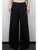 凌鸦ILNya 」月海_兰黑 云梦西裤 「 进口羊毛条纹休闲直筒长裤