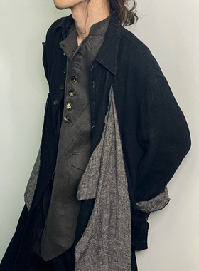 「 凌鸦ILNya 」支离_褐 叠加大衣 双层棉麻混纺复古秋冬长款外套