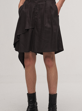 「 凌鸦ILNya 」差池_铜 飘布短裤 莱赛尔亚麻宽松夏季裙裤A字裤