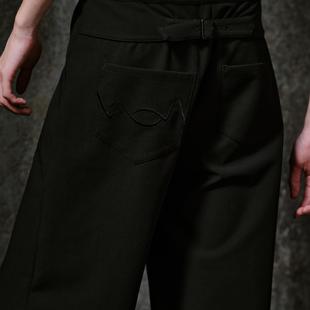 凌鸦ILNya 休闲裤 」廊_黑 优雅复古腰袢微喇长裤 逢路刺绣西裤 「