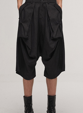 「 凌鸦ILNya 」差池_黑灰 悬垂低档裤 先锋异形剪裁休闲裤七分裤