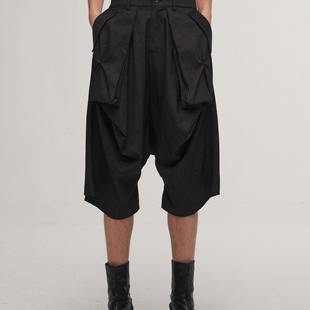 凌鸦ILNya 七分裤 」差池_黑灰 先锋异形剪裁休闲裤 悬垂低档裤 「