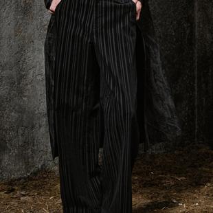 「 凌鸦ILNya 」廊_黑 缁衣西裤 粗细条纹灯芯绒直筒休闲裤长裤